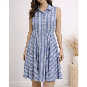 Fashion On Earth Size M Blue White Striped Sleeveless Fit Flare Dress